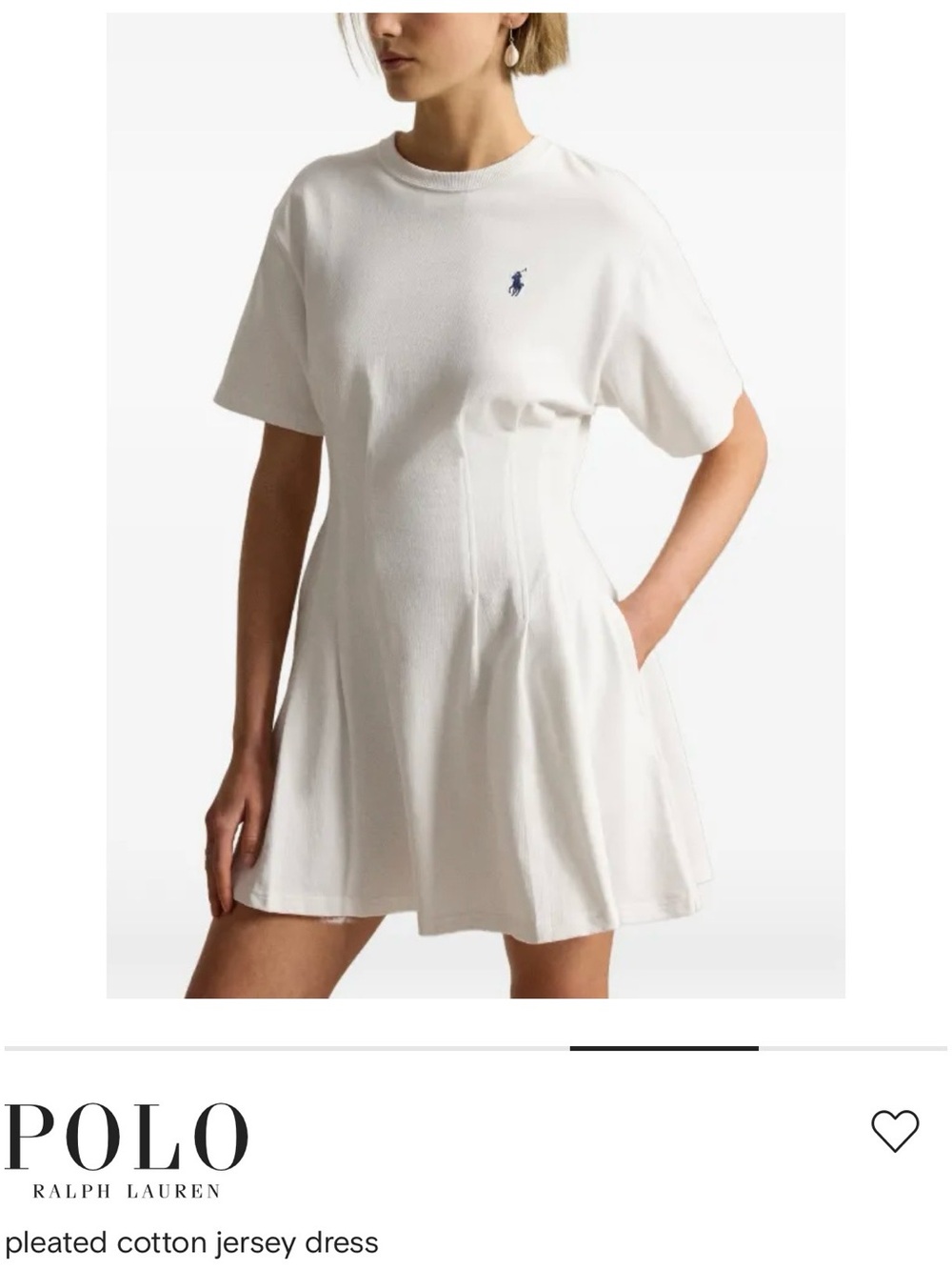 Polo by Ralph Lauren White Pleated Jersey Tee Dress with Navy Logo